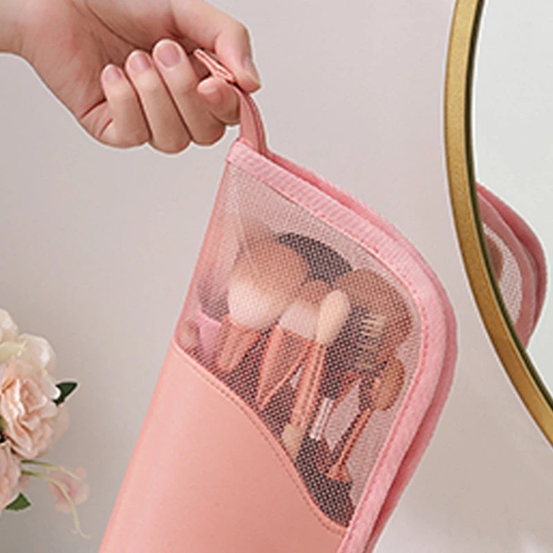 Travel Makeup Brush Bag Portable Cosmetic Brush Holder Organizer Waterproof Stand-Up Makeup Brush Pouch Zipper Toiletry Bag 5