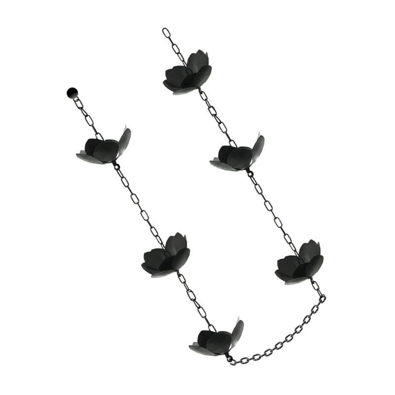 Flower Rain Chain Iron Flower Cups Rain Chain for Gutters Eaves Drainage Outdoor Decors Adjustable Catcher