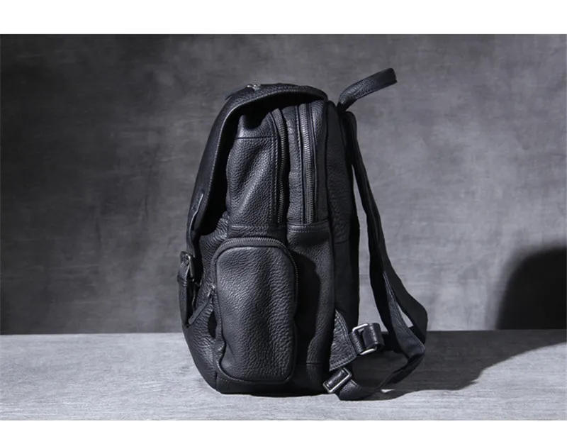 Outdoor travel high quality genuine leather men's black backpack organizer casual designer luxury natural real cowhide schoolbag 4