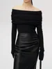 Slash Neck Sweater Women Tops Knitted Slim Basic All-match Sexy Elegant Off Shoulder Autumn Winter Long Sleeve Pullovers Female 4