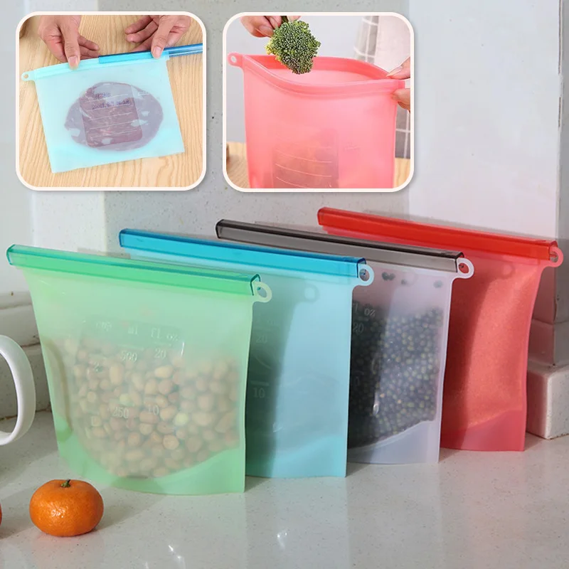 Reusable Silicone Food Storage Zip-lock Bags - Multi-use Lunch, Snack, and Freezer Seal Bags (4 Colors)