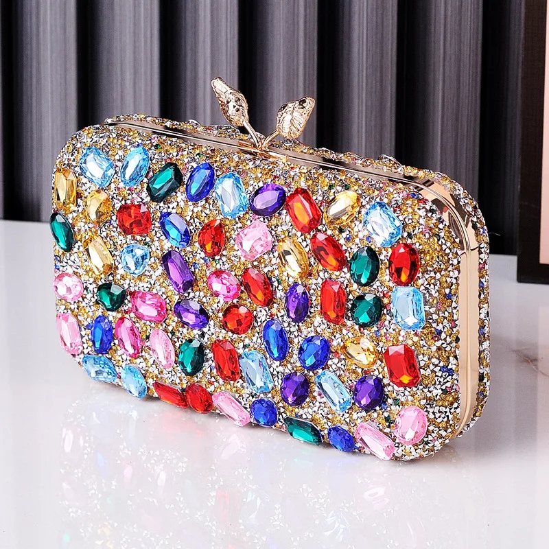 

New Women Colorful Stone Evening Bags Full Side Women Banquet Clutch Purse Mini Bling Wallets 4 Colors Drop Shipping