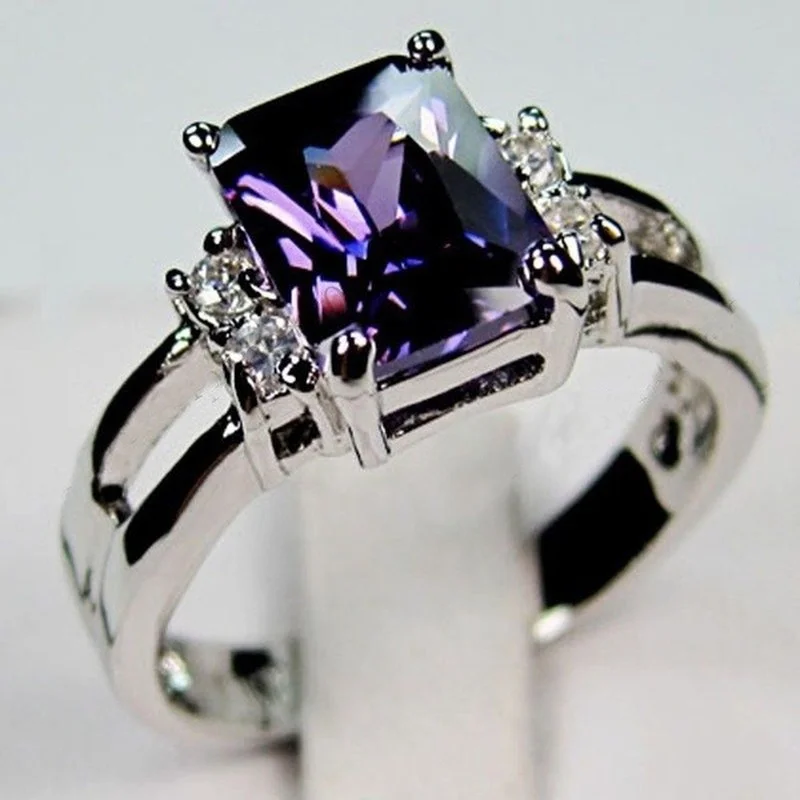 

Classic Silver Color Women's Ring Metal Stones Purple Zircon Engagement Rings for Women Fashion Party Wedding Fashion Jewelry