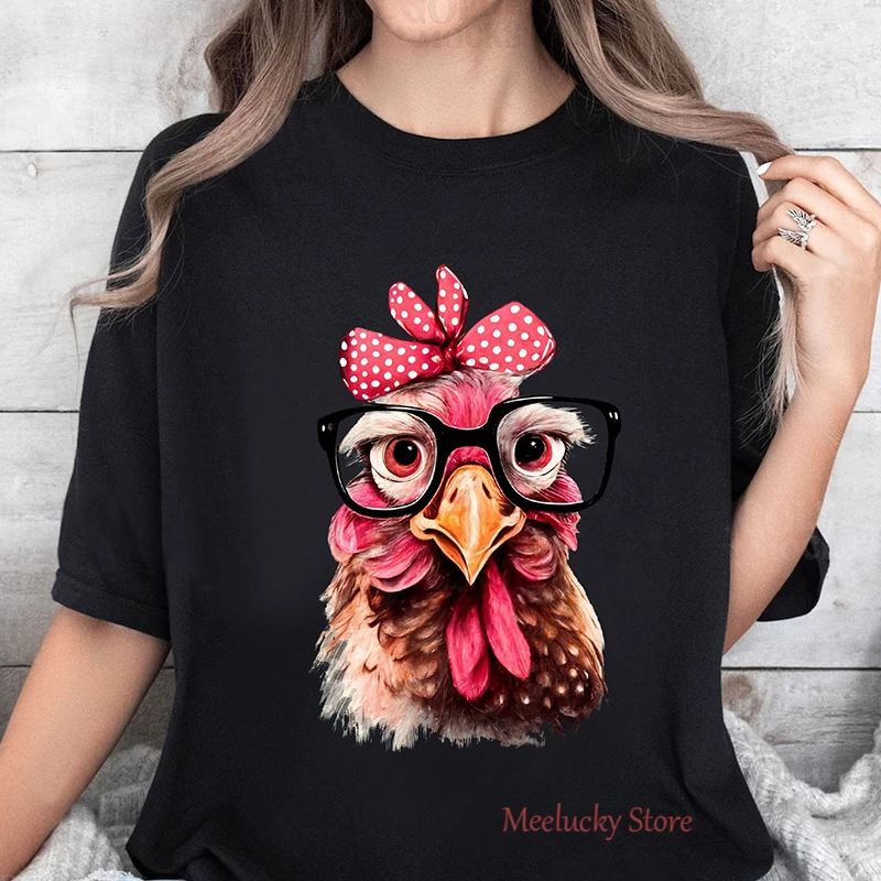 

A cute pink rooster Summer Women T Shirt Casual T-shirt Gift Woman Short Sleeve Harajuku Tops New