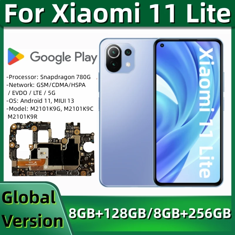 Motherboard for Xiaomi Mi 11 Lite M2101K9G, Unlocked 5G Mainboard