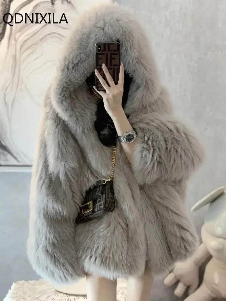 Abrigo De Piel Sintética Para Mujer - Con Cremallera, Cuello Desmontable Y Forro Polar, Ideal Para Invierno