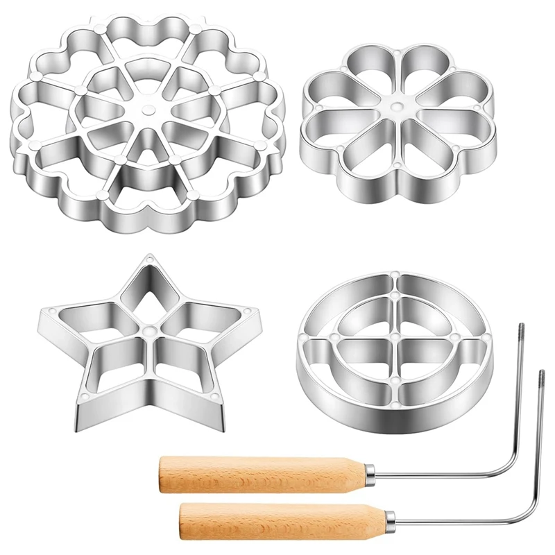 

Cooking Stamp Maker Kit Cookie Cutters Aluminum Alloy Waffle Molds Bunuelos Mold With Handle 6Pcs