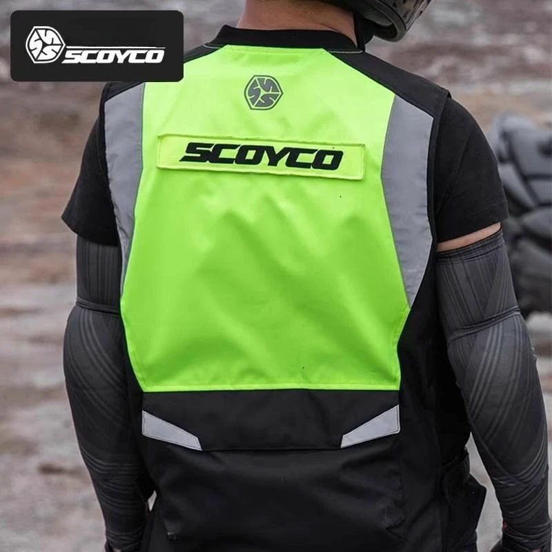 SCOYCO 노란색 반사 조끼 오토바이 안전 재킷 600D 옥스포드 천 모토크로스 가슴 보호대 반사 의류
