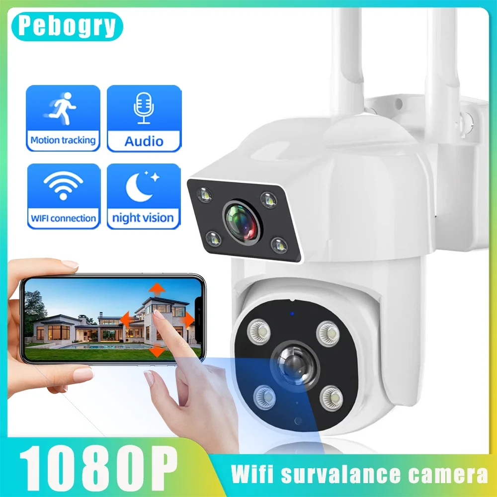 Pebogry 8MP Camera wifi survalance camera security dual lens PTZ 360 outdoor surveillance cameras for the street auto tracking 6mp 3k 5x zoom tuya smart dual lens wifi ip cameras auto tracking wireless security outdoor street ptz cctv surveillance camera