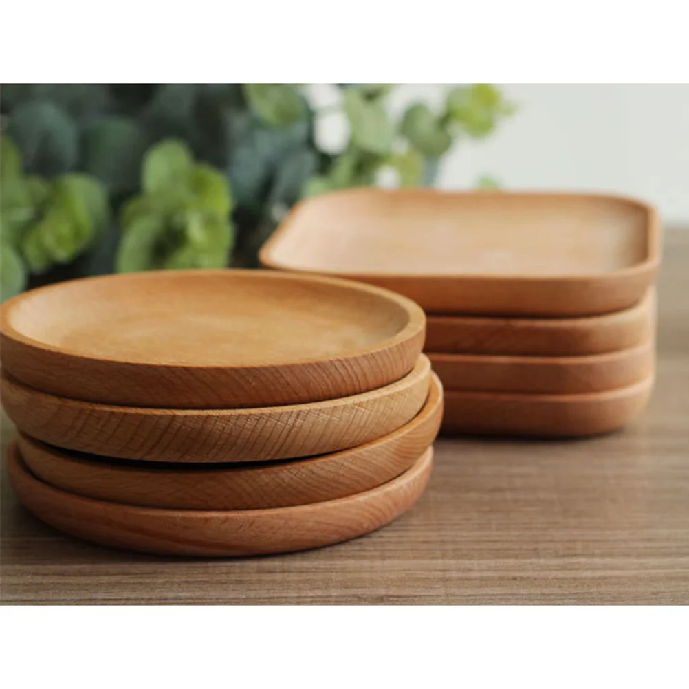 Natural Wood 12Cm Cookies Tray Round Wooden Plate Dessert Snack Tray Kitchen Baby Plate Cup Tray Bowls Plates Trays Home Decor 2