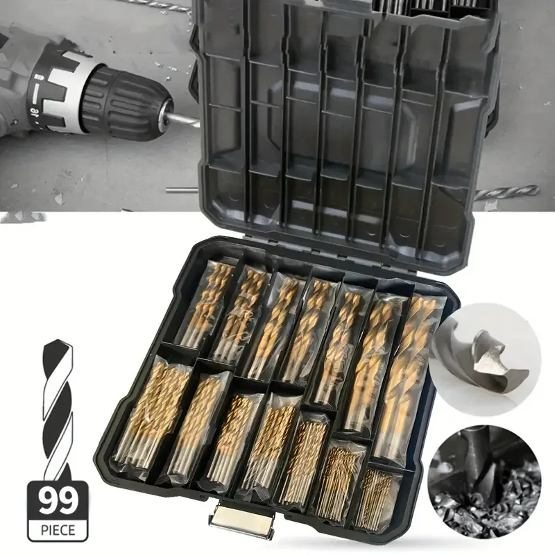 99-delige Hss Titanium Gecoate Draaiboor Set Met Opbergdoos Voor Professionele Houtbewerking Gatopener Boormachine