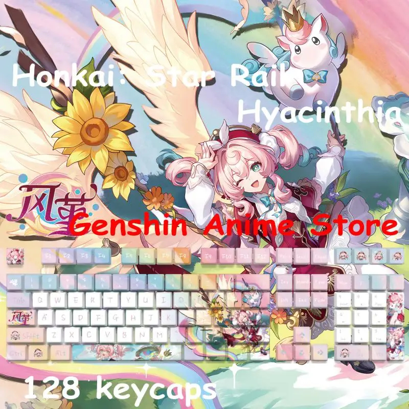 Honkai: Star Rail Hyacinthia Farbe 128-Tastenkappen, Cosplay-Requisiten, Achseseite, gravierte mechanische Tastenkappen, Gaming-Tischzubehör – Detail 1