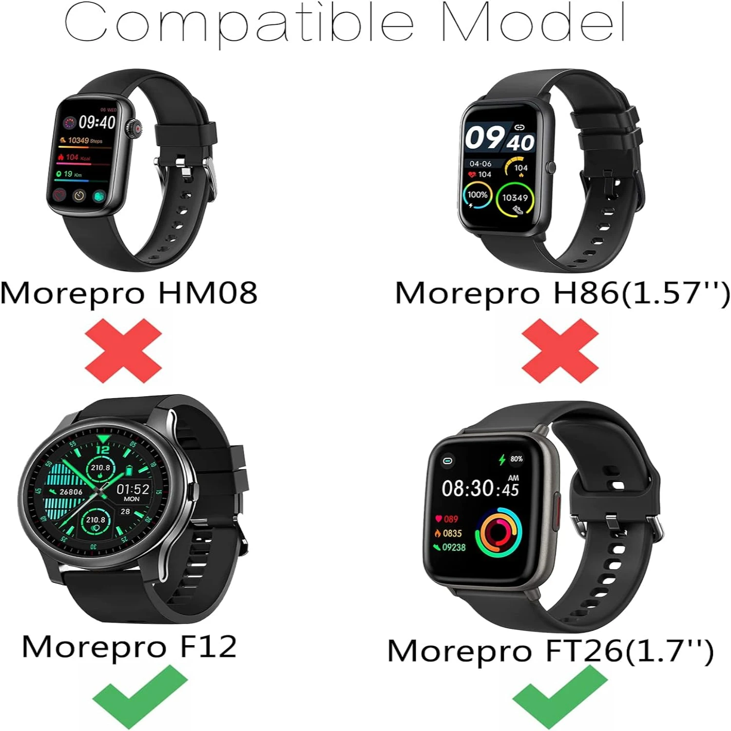 Enhance Your Fitness Tracking with Stylish and Durable Stainless Steel Wristband for MorePro F12/FT26 Smart Watch-Keep Your Fi