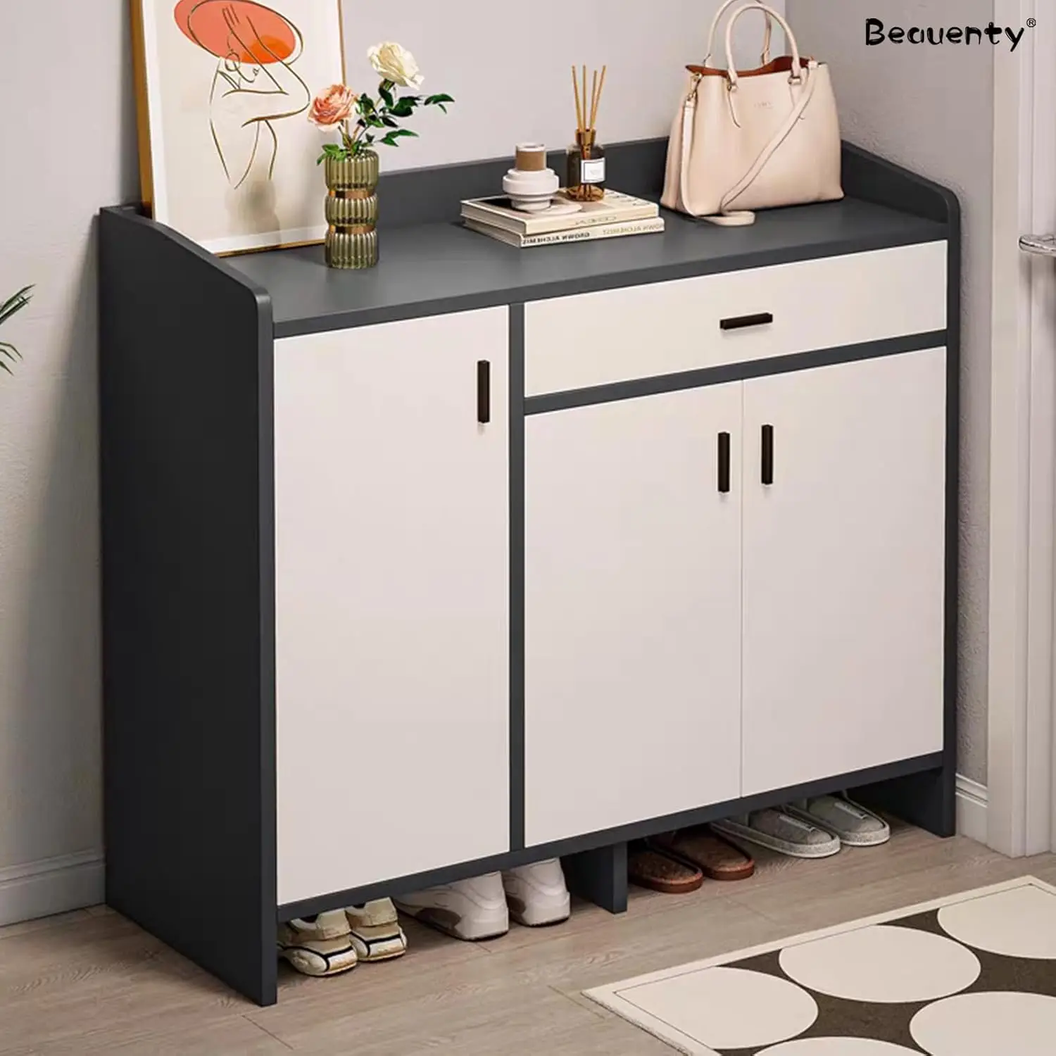 خزانة أحذية خشبية، رف تخزين أحذية قائم بذاته مع 3...