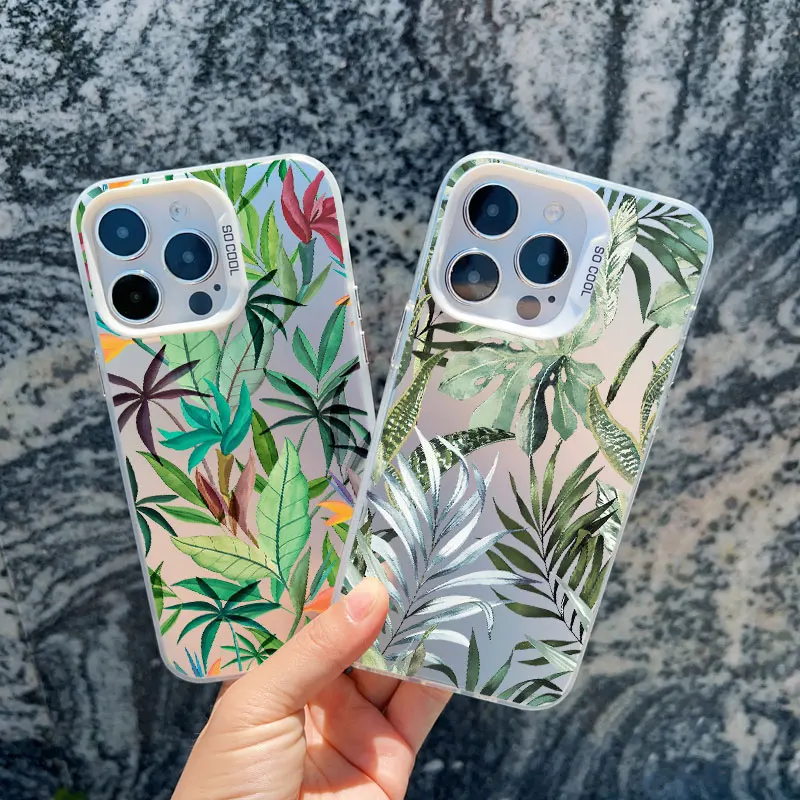 Tropical Monstera Palm Leaf & Bird Design Shockproof Phone Case with Laser Shell Finish