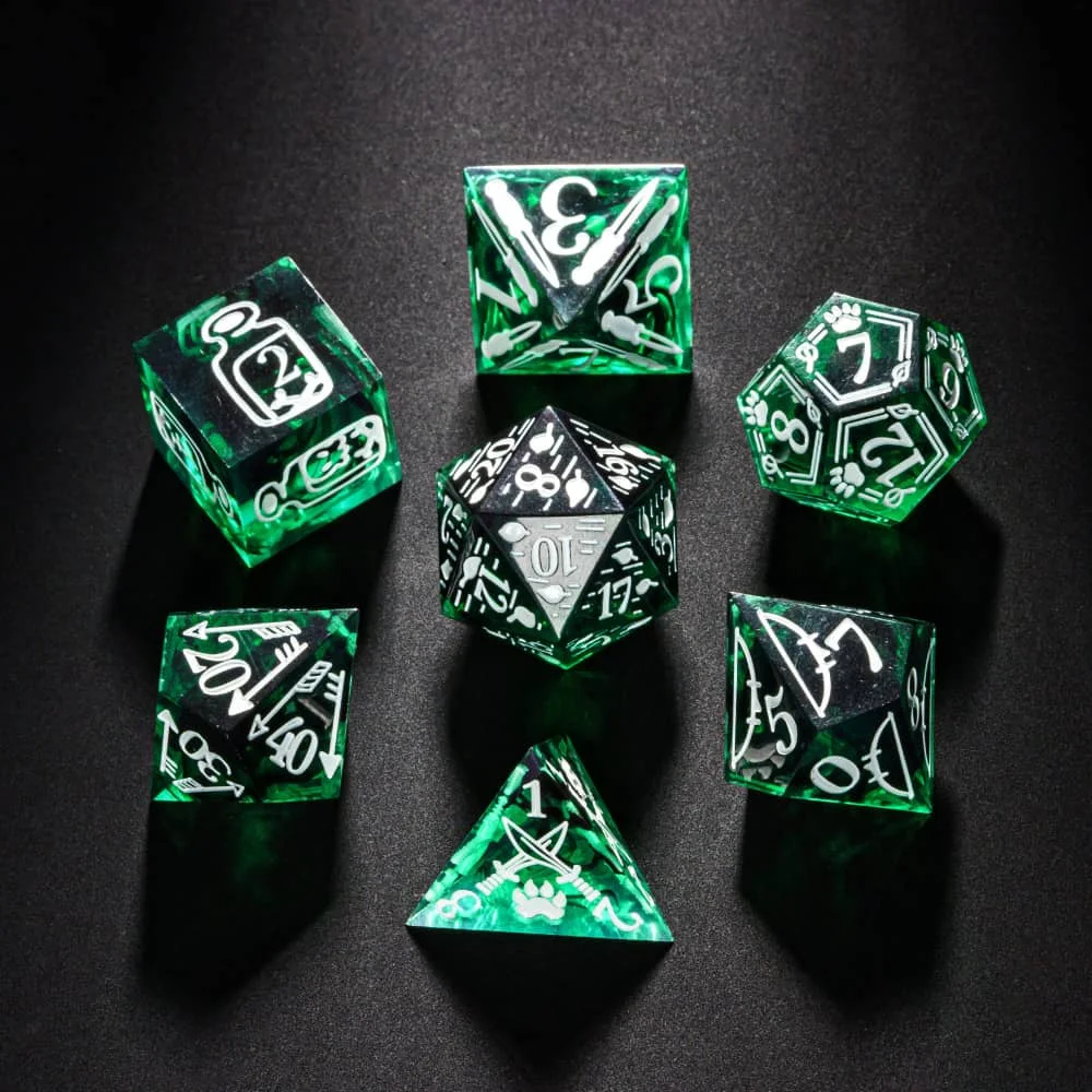 패턴이 있는 DND 주사위 날카로운 모서리 D4-D20 독특한 디자인 수제 다면체 주사위 세트 D&D 테이블탑 롤플레잉 게임 TRPG용