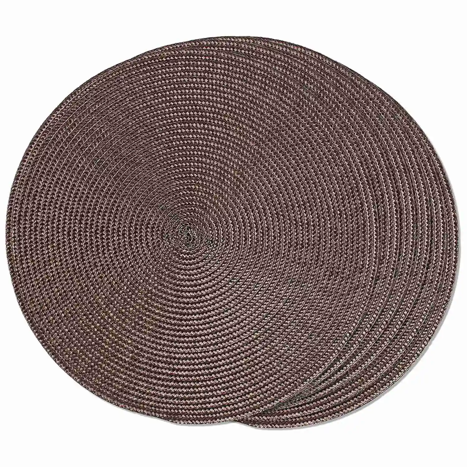 

Round Braided Placemats 6 Table Mats for Dining Tables Woven Washable Non- Place Mats 15 Inch(Brown)