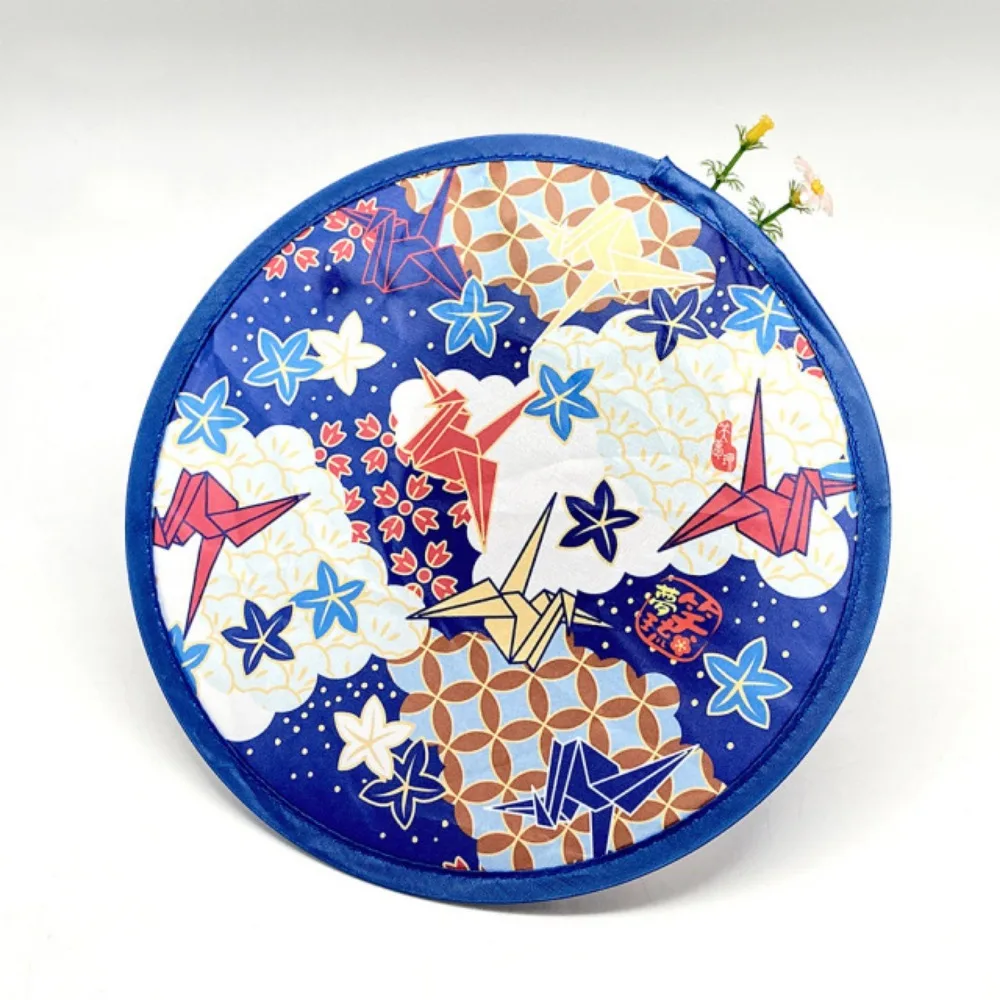 Folding Fan Japanese Style Portable Round for Beach Lawn with Pocket Summer Kid Outdoor Hand