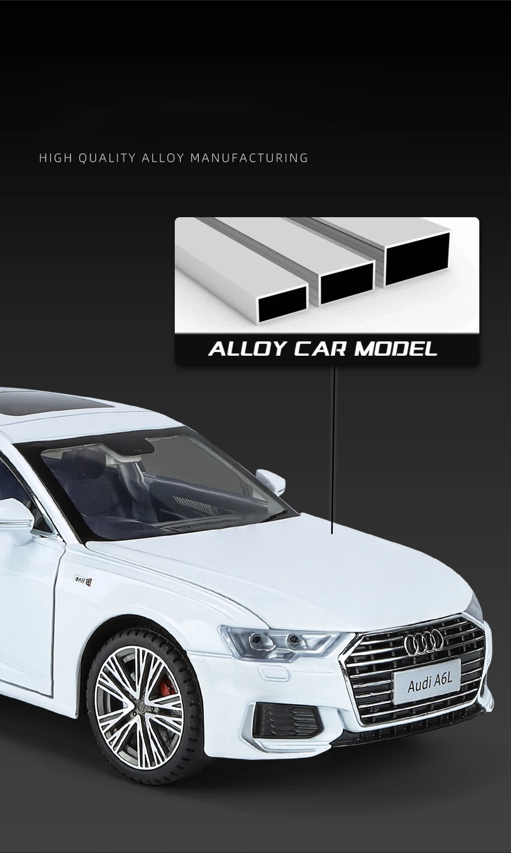 1:18 Audi A6 Limousine Alloy Die Cast Toy Car Model Sound And Light Pull Back Toy Collectibles