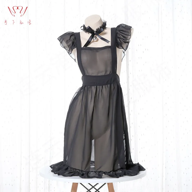 

Black Lace Maid Hollow Out Loving Heart Costume Perspective Dress Women Girls Cosplay Costume Sexy Skirt Show Suit