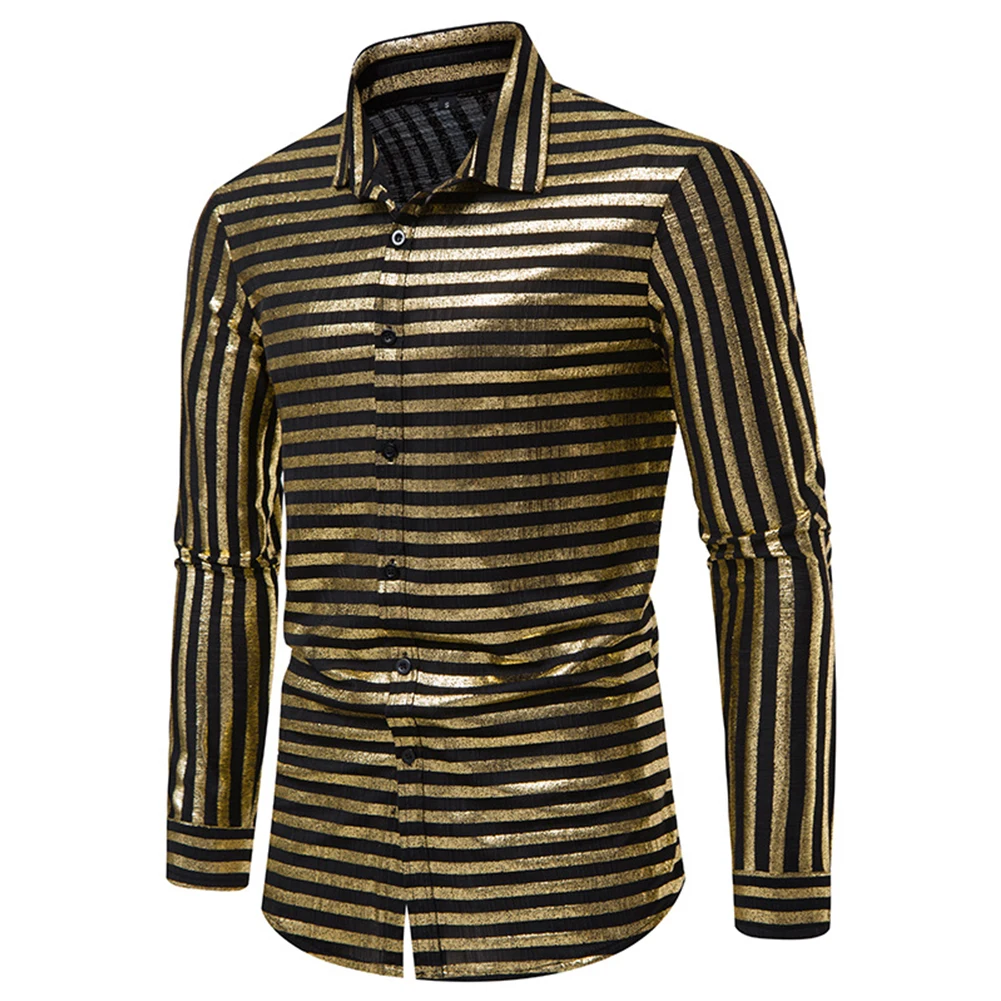 

Tops Men's Shirt Button Casual Classic Comfortable Formal Free Size Gold Long Sleeve Male Print Silver Slim Hot