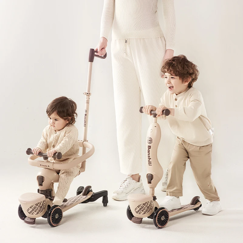 BANSHILINew Arrival Multifunctional Baby Toddler Scooter Handcart Kids Kick Adjustable Folding Children Scooter 4 In 1 with Seat