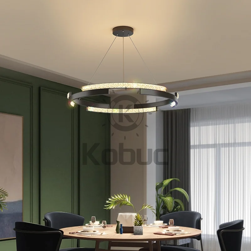 

Kobuc Nordic Round Geometry Led Pendant Lights for Living Room Tables Dining Kitchen Black Chandelier Home Decoration Fixture