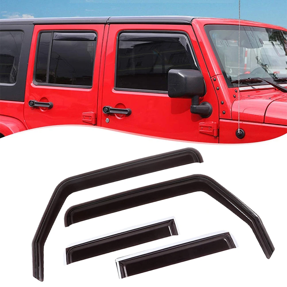 4Pcs Side Window Deflector Exterior Weather Shield Shelters Wind Rain Shade Visor Guard For Jeep
