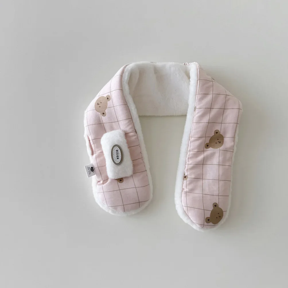 Korean Cute Bear Baby Winter Scarfs for Girls Boys Children's Neck Cross Fleece Warm Kids Scarves Baby Accessories
