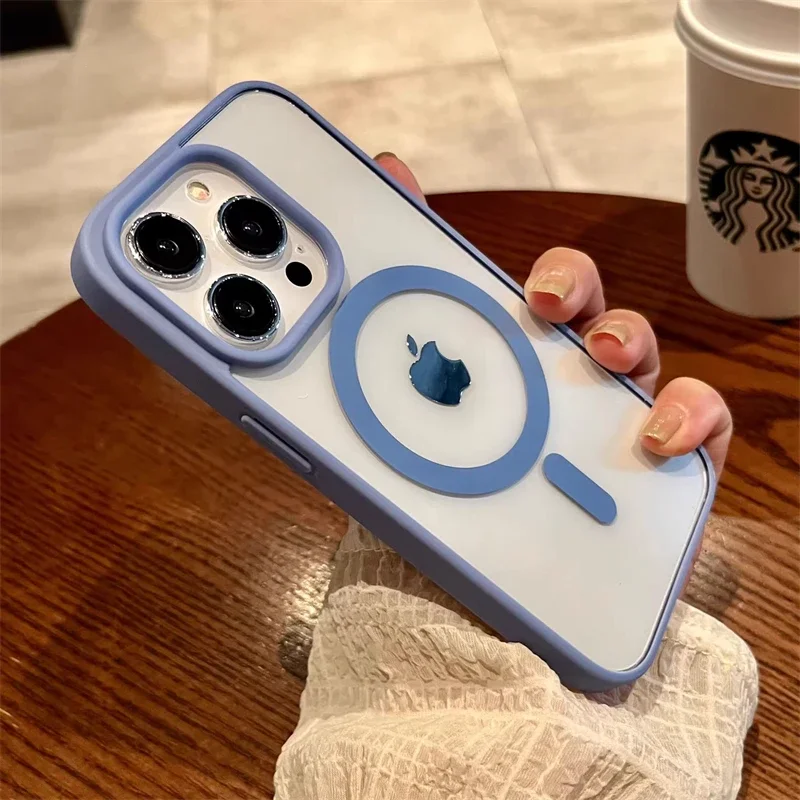 thumbnail image 1 of Luxury Magsafe Magnetic Wireless Charge Clear Acrylic Case For iPhone 15 14 Plus 13 12 Mini 11 Pro Max Candy Color Bumper Cover, 1 of 5
