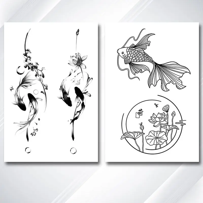 Herbal Koi Fish Tattoo Stickers for Women Man