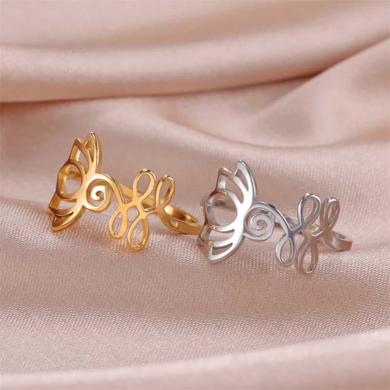 Vintage Edelstahl Lotusblume Ringe für Frauen Mädchen Buddhismus om unalome Yoga Fingerring Hochzeits schmuck Bague Geschenke – Detail 8