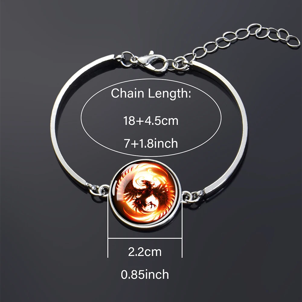 Fire Phoenix Bracelets Animal Bird Glass Cabochon Metal
