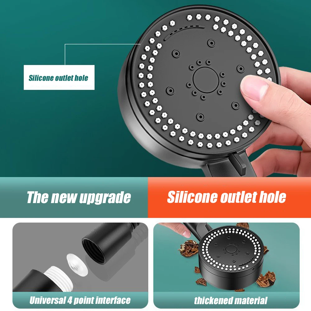 Shower Head Shower Nozzle 8 Modes High-Pressure Shower Head Fall Resistance Black Handheld Showerhead Water Saving Bathroom Shower Accessories
