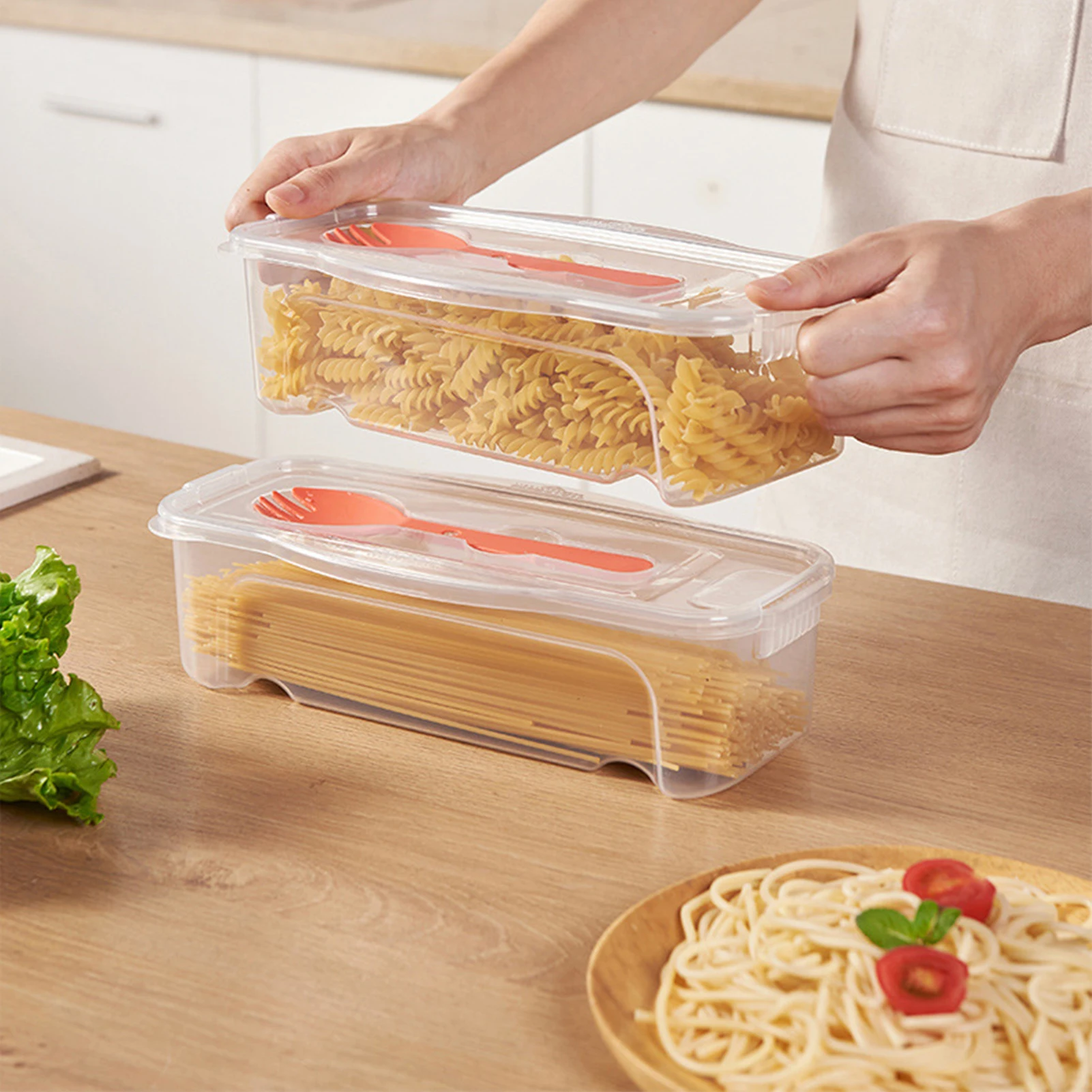 Microwave Food Boxes with Lids 44oz Microwavable Spaghetti Cooking Box Drainer & Flatware for Spaghetti Vegetables microwave food boxes