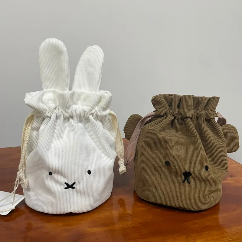 Drawstring pouch corduroy Miffy rabbit Portable cosmetic Storage Washing rinsing Money bag