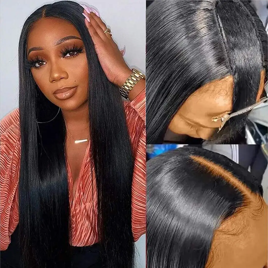 U Part Long Straight Wig U Shape Glueless Synthetic Wigs No Leave Out Quick Weave Natural Black For Black Women 16-28inch