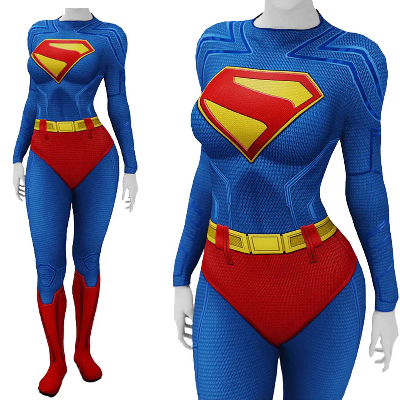 Red, Blue, and Yellow Spandex Zentai Bodysuit Cosplay Costume for Women