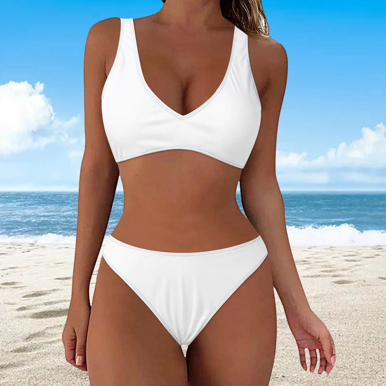 

Women Swimwear Bandeau Bandage Bikini Set Push Up Backless Biquinis Solid Color Beach Wear Vacation Beachwear Solid Swim Wear