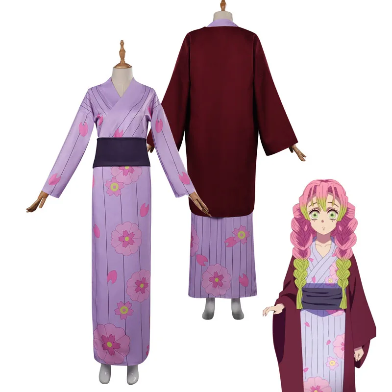 New Fashion Demon Slayer Kanroji Mitsuri Cosplay Costume Kimono Dress ...