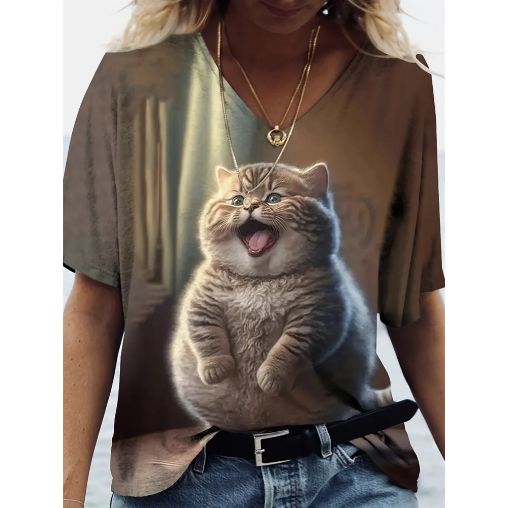 

Cotton Women's T-Shirts Fashion Characters Top Tee 3d Rose T-Shirt Harajuku Casual Short Sleep V-Neck Oversized Female Clothing