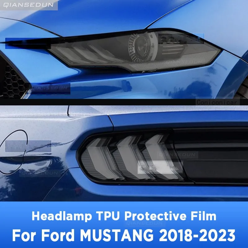

Для FORD MUSTANG 2018-2023, передняя фара автомобиля, защита от царапин, ТИНТ передней фары, черная фотолампа, аксессуары, наклейка
