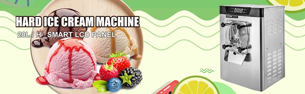 SucceBuy 20 L/H Ice Cream Machine Table Top Hard Ice Cream Yogurt Maker Automatic Benchtop Gelato Home Appliance Commercial