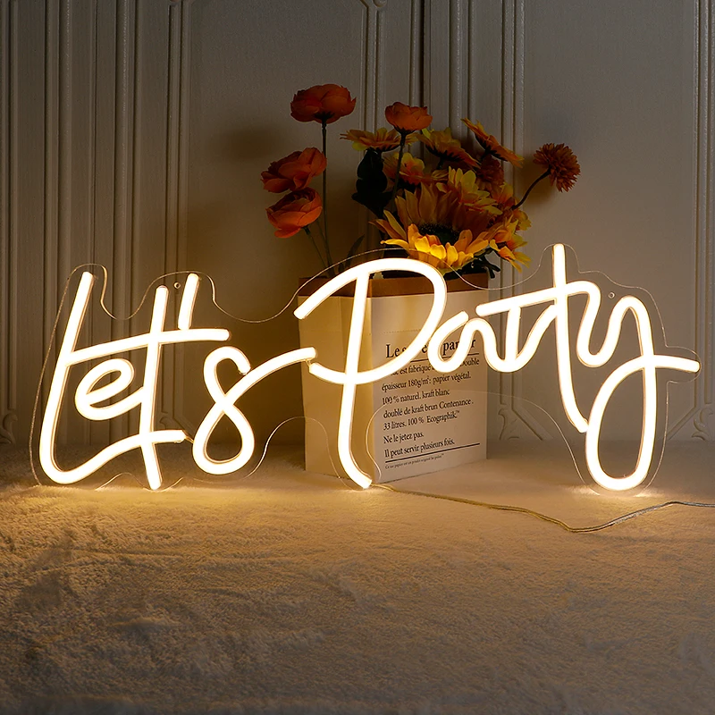 Led Lets Party Neon Sign for Wall Decor Hanging Custom Neon Light Signs  40*20cm USB Powered Neon Night Lights for Wedding