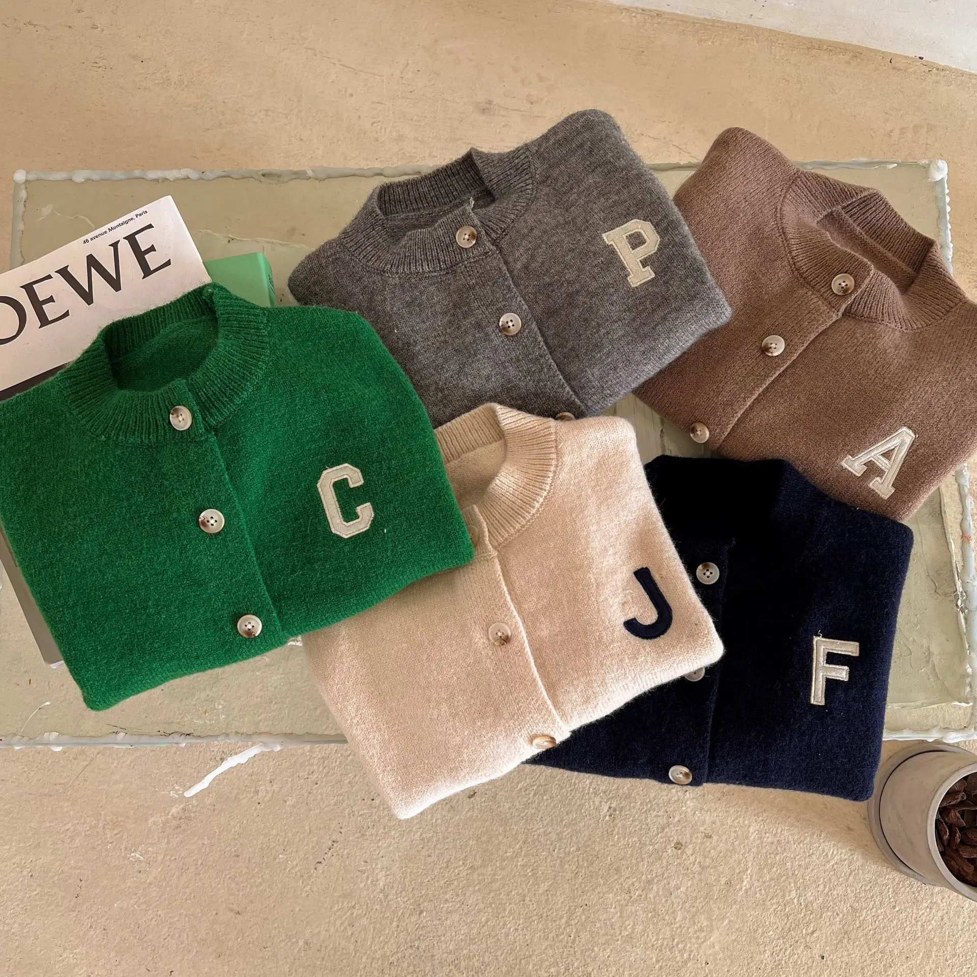 

Children's Sweater for Boys and Girls 2022 Spring Autumn Solid Color Letters Design Cardigan Baby Sweaters Coat Toddler Tops