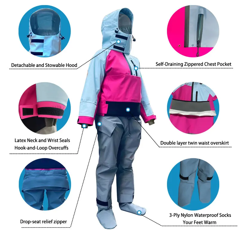 New Women Kayak Drysuit One Piece Waterproof Breathable Full Dry Suit For Kayaking Rafting Canoeing Paddling SUP Surfing Fishing - 3