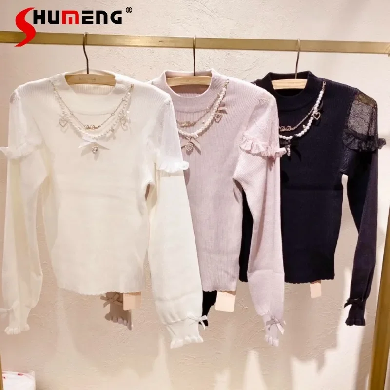 

Japanese Lolita Liz Mine Mass-Produced Detachable Necklace Turtleneck Slim-Fit Sweater Bottoming Shirt Aesthetic Clothes Female