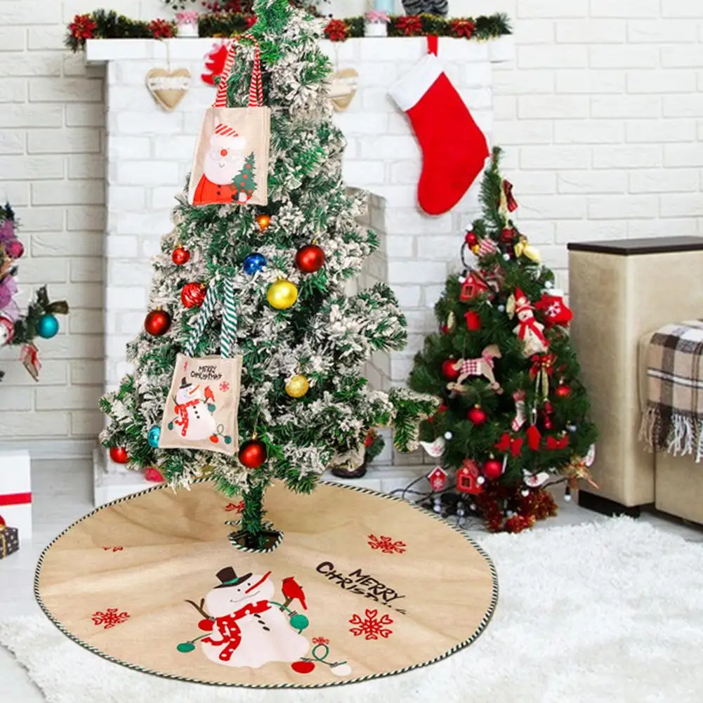 

Easy to Install Tree Skirt Exquisite Snowflake Snowman Santa Claus Pattern Christmas Tree Skirt for Home for Christmas