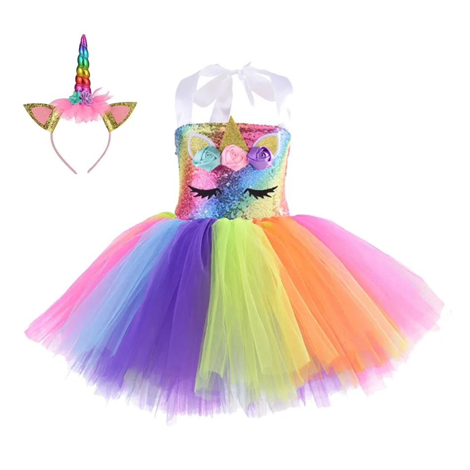 girls dress unicorn tutu outfit pastel flower baby birthday party tulle kids halloween cosplay costume