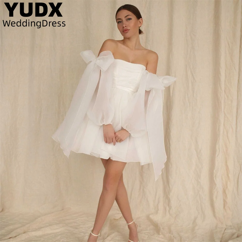

YUDX RYUDX Short A-Line Wedding Dresses Strapless Neck Bride Robes Backless Bridal Gowns Off The Shoulder Bow Vestidos De Novia